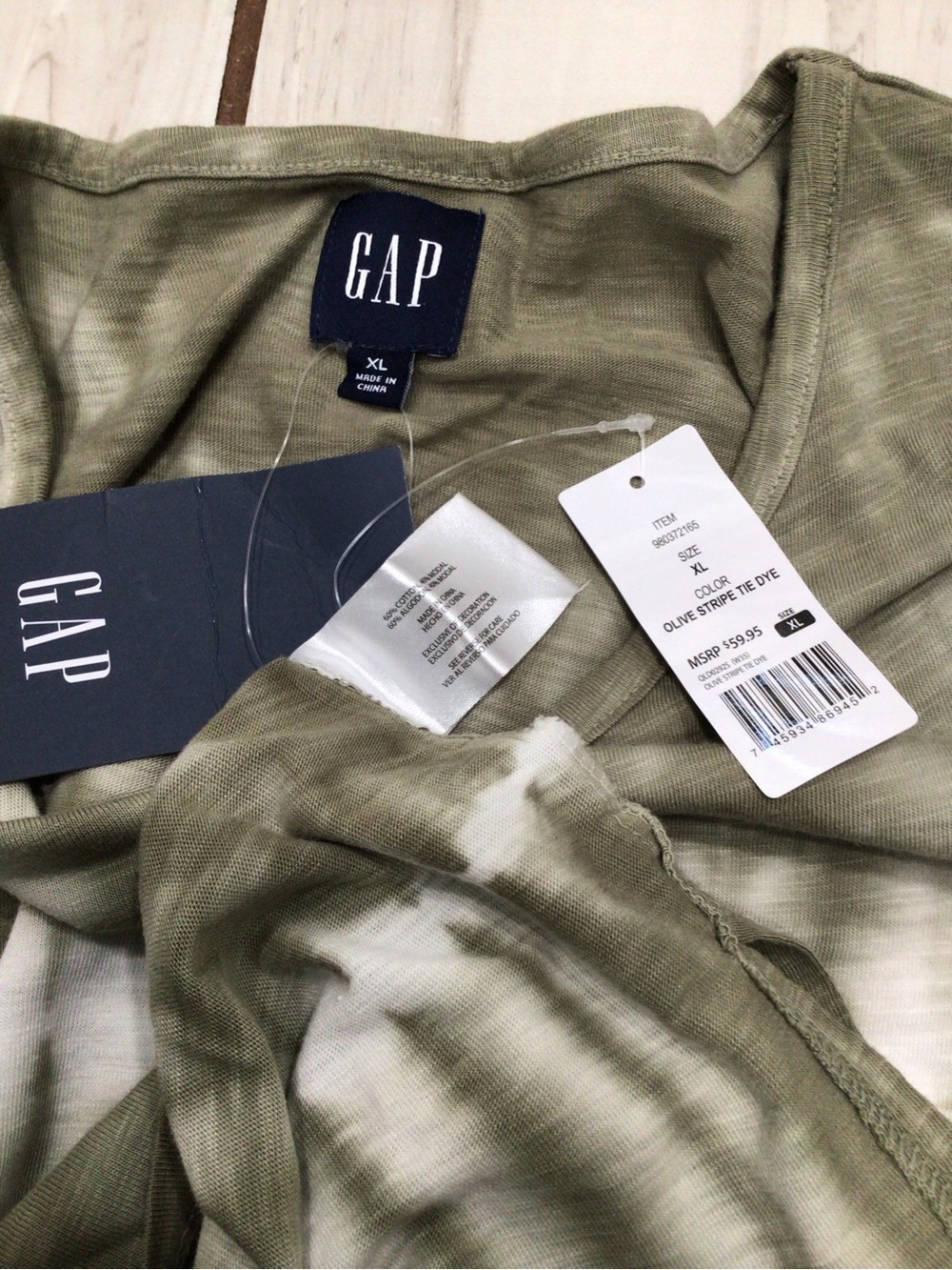 Gap Olive Green Tie Dye T Shirt Dress XL NWT Slub Jersey Above Knee Casual Boho. - Picture 8 of 8